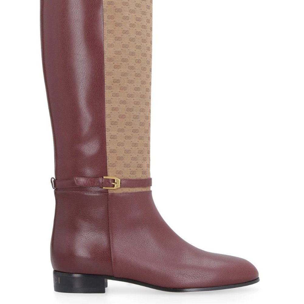 NEW GUCCI Quentin GG Mignon GG Tall Riding Boots Bordeaux Size 37